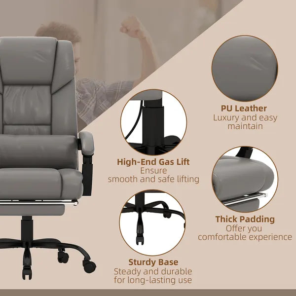 High Back PU Leather Massage Office Chair, 6 Vibration Points, Ergonomic with Footrest, Adjustable Height, Remote, Gray - product image 8