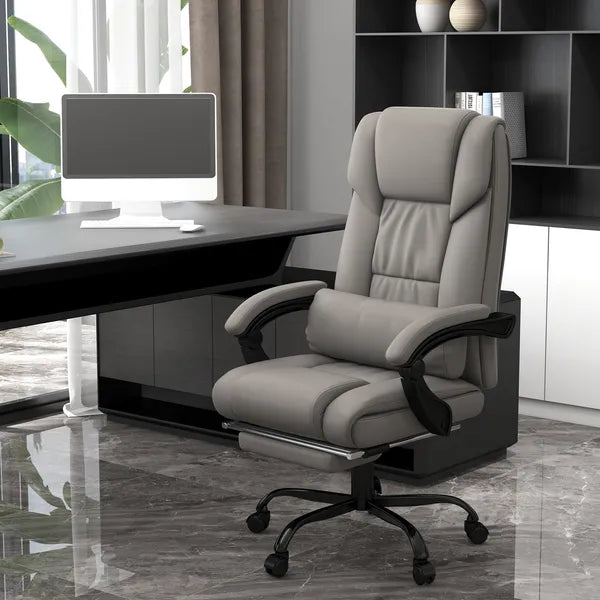 High Back PU Leather Massage Office Chair, 6 Vibration Points, Ergonomic with Footrest, Adjustable Height, Remote, Gray - product image 2