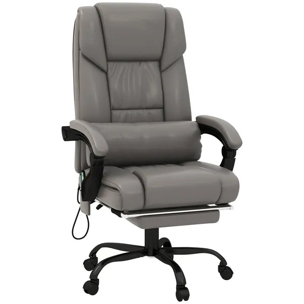 High Back PU Leather Massage Office Chair, 6 Vibration Points, Ergonomic with Footrest, Adjustable Height, Remote, Gray - product image 1