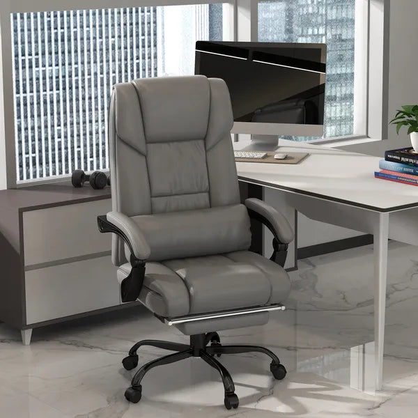 High Back PU Leather Massage Office Chair, 6 Vibration Points, Ergonomic with Footrest, Adjustable Height, Remote, Gray - product image 9