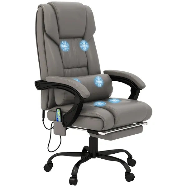 High Back PU Leather Massage Office Chair, 6 Vibration Points, Ergonomic with Footrest, Adjustable Height, Remote, Gray - product image 11
