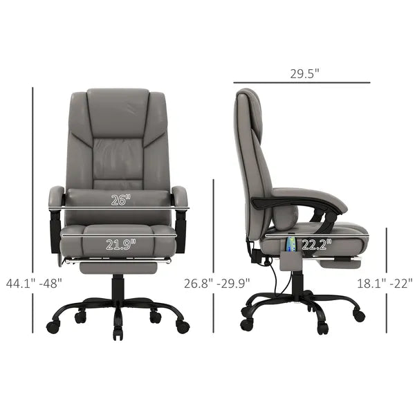 High Back PU Leather Massage Office Chair, 6 Vibration Points, Ergonomic with Footrest, Adjustable Height, Remote, Gray - product image 3