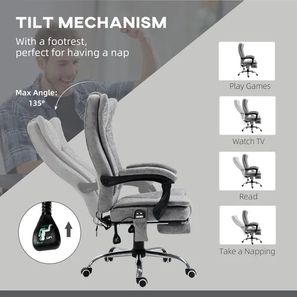 High Back Reclining Office Chair with Heat and 6 Point Vibration Massage, Gray - product image 9