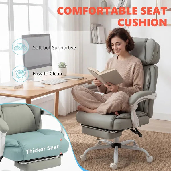High Back Vibration Massage Office Chair Heated Reclining Computer Chair with Footrest, Swivel Wheels, Remote, Light Gray - product image 7