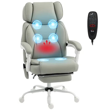 High Back Vibration Massage Office Chair Heated Reclining Computer Chair with Footrest, Swivel Wheels, Remote, Light Gray - product image 1