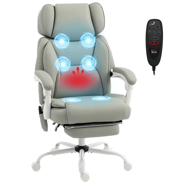 High Back Vibration Massage Office Chair Heated Reclining Computer Chair with Footrest, Swivel Wheels, Remote, Light Gray - product image 1