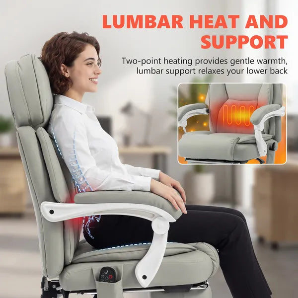 High Back Vibration Massage Office Chair Heated Reclining Computer Chair with Footrest, Swivel Wheels, Remote, Light Gray - product image 5