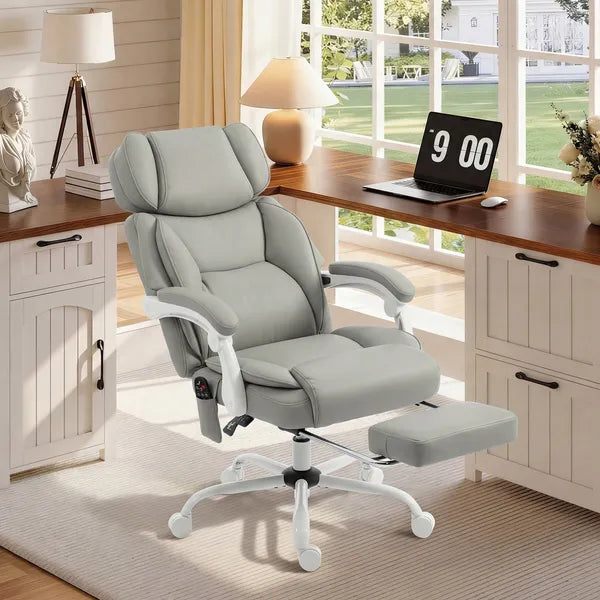 High Back Vibration Massage Office Chair Heated Reclining Computer Chair with Footrest, Swivel Wheels, Remote, Light Gray - product image 10