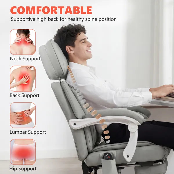 High Back Vibration Massage Office Chair Heated Reclining Computer Chair with Footrest, Swivel Wheels, Remote, Light Gray - product image 6