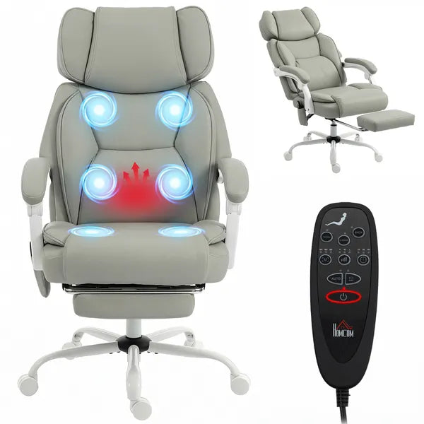 High Back Vibration Massage Office Chair Heated Reclining Computer Chair with Footrest, Swivel Wheels, Remote, Light Gray - product image 11
