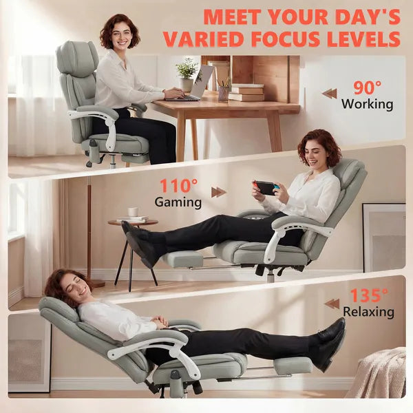 High Back Vibration Massage Office Chair Heated Reclining Computer Chair with Footrest, Swivel Wheels, Remote, Light Gray - product image 8