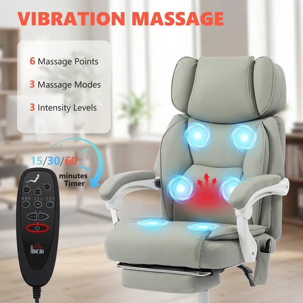 High Back Vibration Massage Office Chair Heated Reclining Computer Chair with Footrest, Swivel Wheels, Remote, Light Gray - product image 4