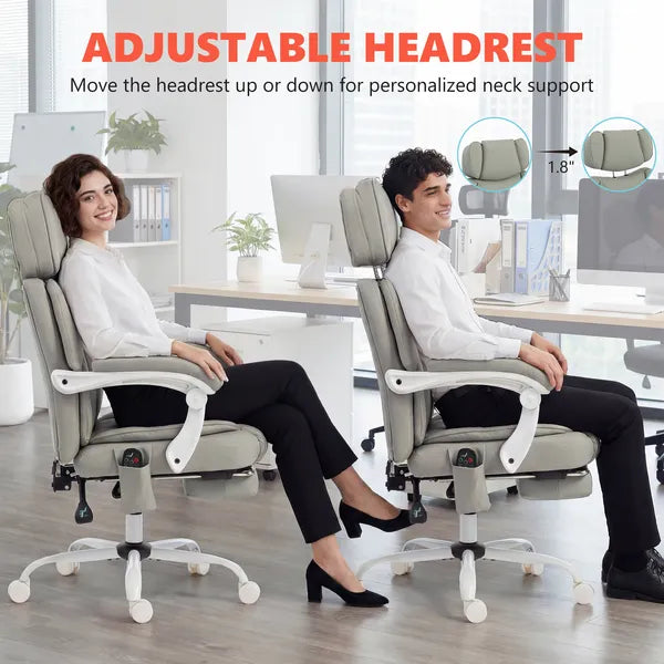 High Back Vibration Massage Office Chair Heated Reclining Computer Chair with Footrest, Swivel Wheels, Remote, Light Gray - product image 9