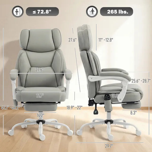 High Back Vibration Massage Office Chair Heated Reclining Computer Chair with Footrest, Swivel Wheels, Remote, Light Gray - product image 3