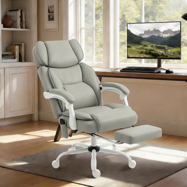 High Back Vibration Massage Office Chair Heated Reclining Computer Chair with Footrest, Swivel Wheels, Remote, Light Gray - product image 2