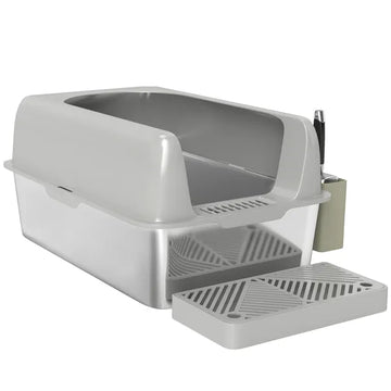PawHut High Sided Stainless Steel Litter Box with Metal Scoop and Scoop Holder, for Easy Clean and Anti-Urine Leakage, Light Gray - product image 1