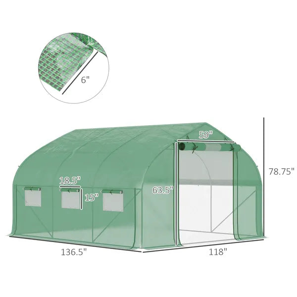 Outsunny High Tunnel Greenhouse 11.5' Large Walk-In with Mesh Door and Windows - product image 3