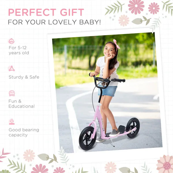 HOMCOM Adjustable Height Kick Scooter for Kids 5-12, Non-Slip Footplate, Big Wheels, Rear Brake, Pink - product image 4