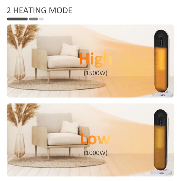 HOMCOM Home Space Heater, Portable Electric Heaters with 45 Degree Oscillation, Remote Control, 24H Timer and Overheating Protection, 1500W/1000W - product image 9