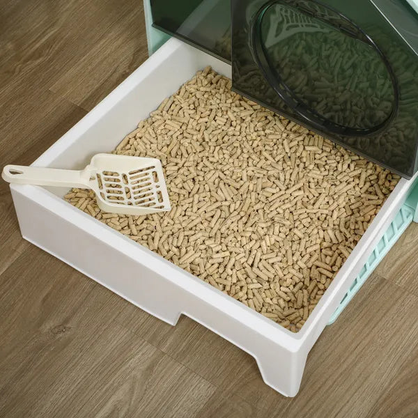 PawHut Hooded Cat Litter Box with Mat, Particle Catching, Easy Clean, Light Blue - product image 8