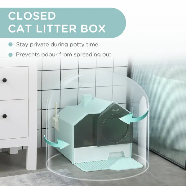 PawHut Hooded Cat Litter Box with Mat, Particle Catching, Easy Clean, Light Blue - product image 6