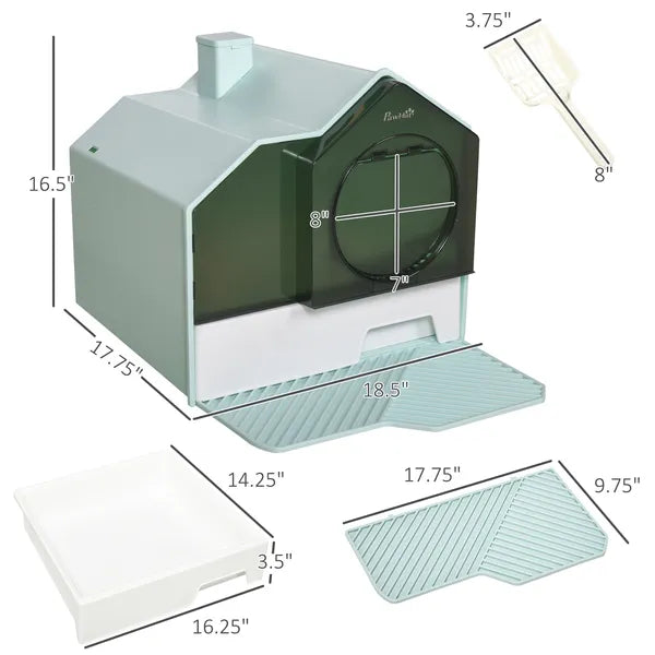 PawHut Hooded Cat Litter Box with Mat, Particle Catching, Easy Clean, Light Blue - product image 3