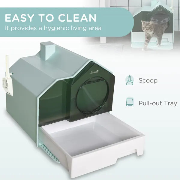 PawHut Hooded Cat Litter Box with Mat, Particle Catching, Easy Clean, Light Blue - product image 5