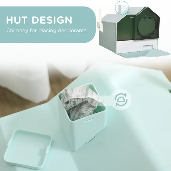PawHut Hooded Cat Litter Box with Mat, Particle Catching, Easy Clean, Light Blue - product image 4