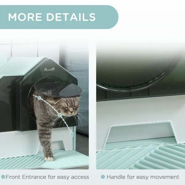 PawHut Hooded Cat Litter Box with Mat, Particle Catching, Easy Clean, Light Blue - product image 7