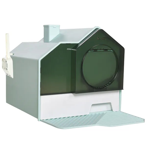 PawHut Hooded Cat Litter Box with Mat, Particle Catching, Easy Clean, Light Blue - product image 11
