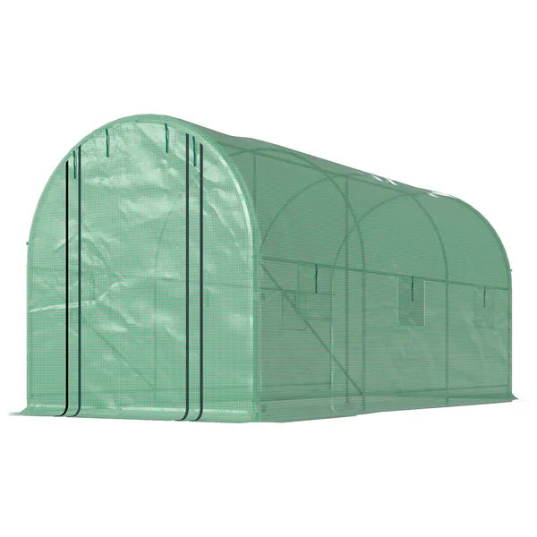 Outsunny Hoop House Greenhouse, Walk-in Tunnel Greenhouse with 2 Support Rods, Zippered Roll-up Mesh Door, 14.6'x6.5'x6.6', Green - product image 1