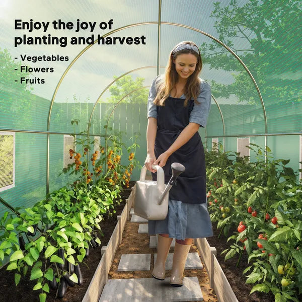 Outsunny Hoop House Greenhouse, Walk-in Tunnel Greenhouse with 2 Support Rods, Zippered Roll-up Mesh Door, 14.6'x6.5'x6.6', Green - product image 9