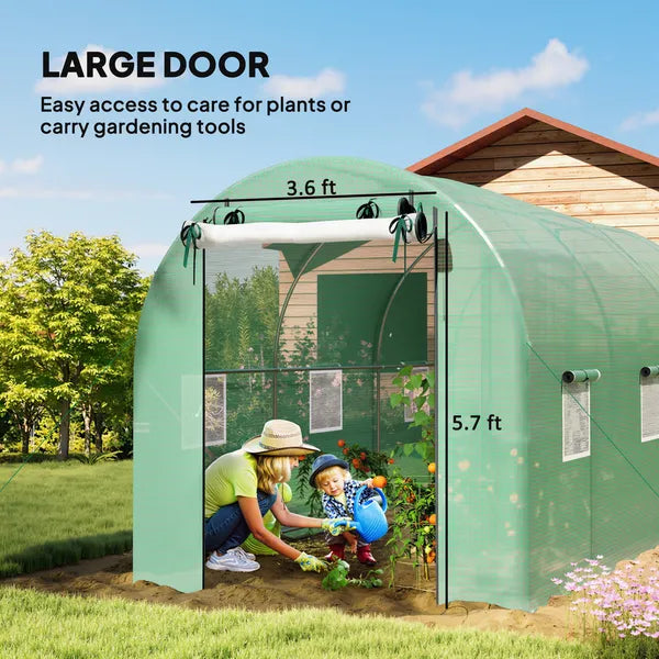 Outsunny Hoop House Greenhouse, Walk-in Tunnel Greenhouse with 2 Support Rods, Zippered Roll-up Mesh Door, 14.6'x6.5'x6.6', Green - product image 7