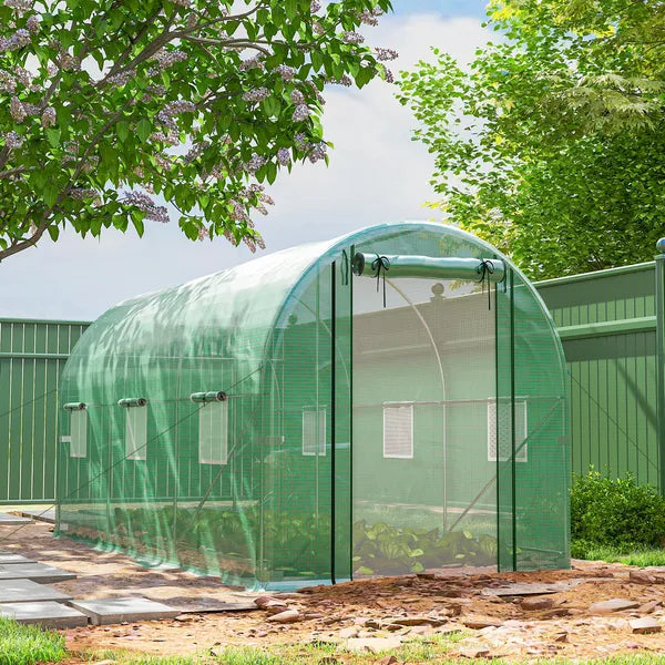 Outsunny Hoop House Greenhouse, Walk-in Tunnel Greenhouse with 2 Support Rods, Zippered Roll-up Mesh Door, 14.6'x6.5'x6.6', Green - product image 10