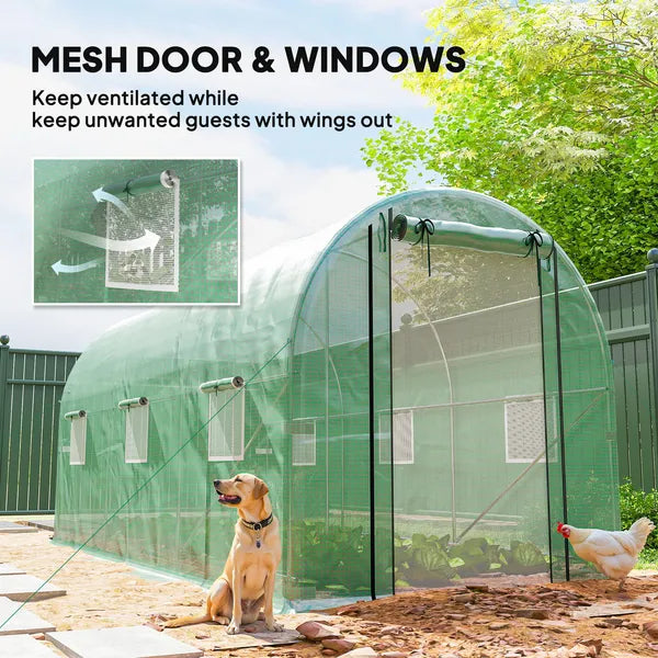 Outsunny Hoop House Greenhouse, Walk-in Tunnel Greenhouse with 2 Support Rods, Zippered Roll-up Mesh Door, 14.6'x6.5'x6.6', Green - product image 6