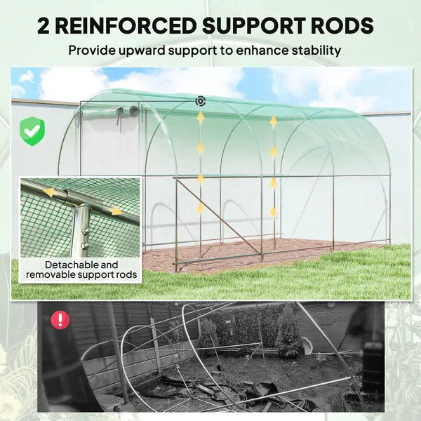 Outsunny Hoop House Greenhouse, Walk-in Tunnel Greenhouse with 2 Support Rods, Zippered Roll-up Mesh Door, 14.6'x6.5'x6.6', Green - product image 4