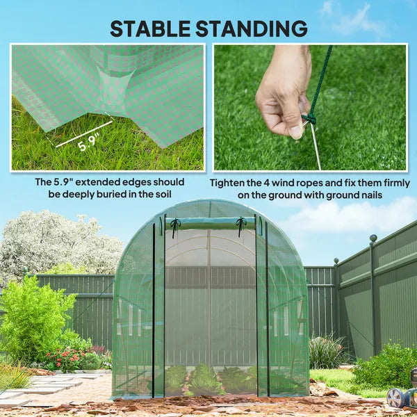 Outsunny Hoop House Greenhouse, Walk-in Tunnel Greenhouse with 2 Support Rods, Zippered Roll-up Mesh Door, 14.6'x6.5'x6.6', Green - product image 8