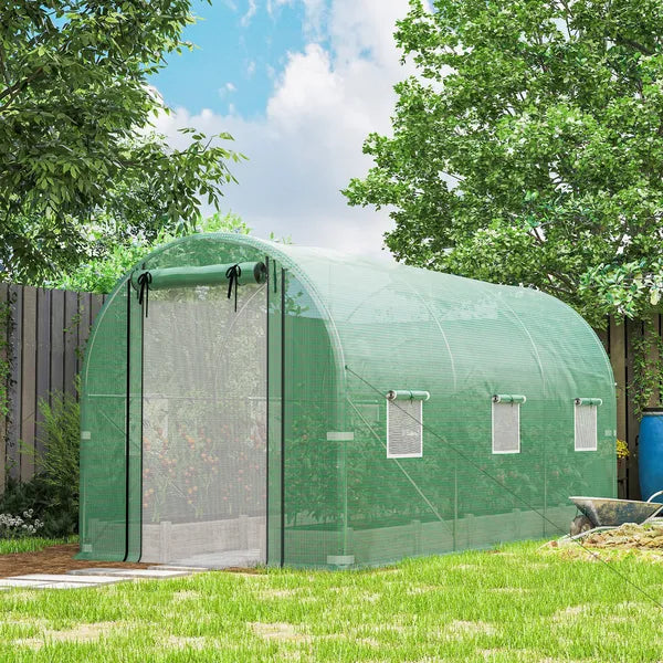 Outsunny Hoop House Greenhouse, Walk-in Tunnel Greenhouse with 2 Support Rods, Zippered Roll-up Mesh Door, 14.6'x6.5'x6.6', Green - product image 2
