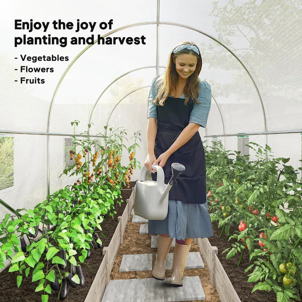 Outsunny Hoop House Greenhouse, Walk-in Tunnel Greenhouse with 2 Support Rods, Zippered Roll-up Mesh Door, 14.6 ft x 6.5 ft x 6.6 ft, White - product image 9