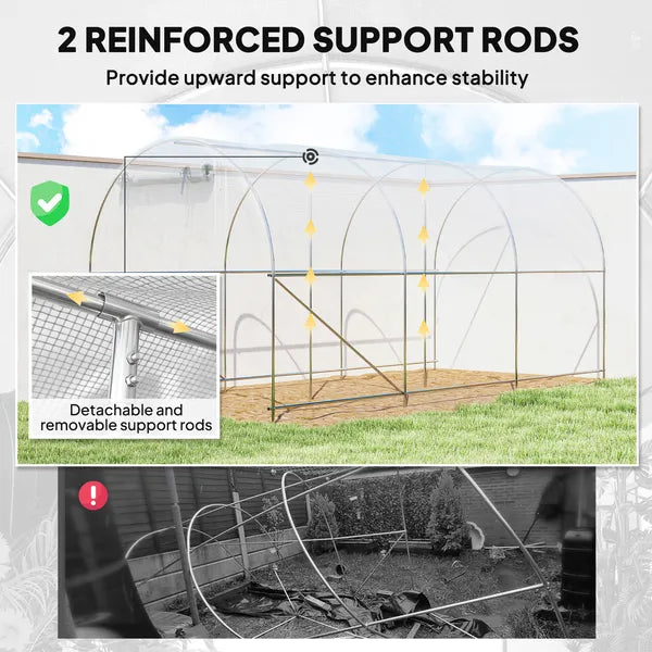 Outsunny Hoop House Greenhouse, Walk-in Tunnel Greenhouse with 2 Support Rods, Zippered Roll-up Mesh Door, 14.6 ft x 6.5 ft x 6.6 ft, White - product image 4