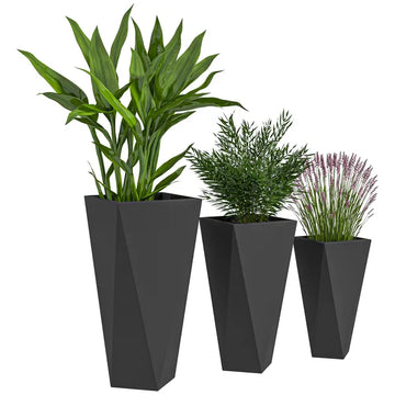 Indoor Outdoor Planters Set of 3 MgO Tall Planters Stackable Flower Pots with Drainage Holes for Garden Balcony Black - product image 1