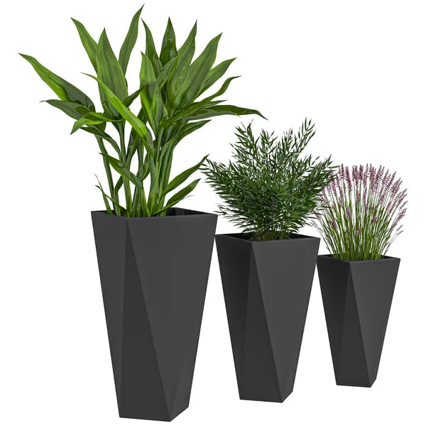 Indoor Outdoor Planters Set of 3 MgO Tall Planters Stackable Flower Pots with Drainage Holes for Garden Balcony Black - product image 1