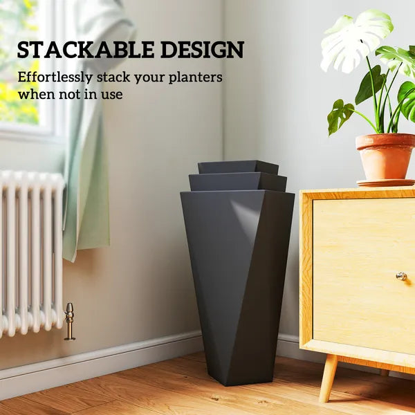 Indoor Outdoor Planters Set of 3 MgO Tall Planters Stackable Flower Pots with Drainage Holes for Garden Balcony Black - product image 6
