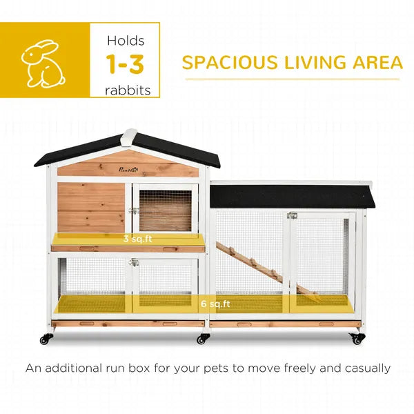 Indoor Rabbit Enclosure, Mobile 62" Wooden with Wheels Yellow Slide-Out Tray and Ramp Pet Cage - product image 4