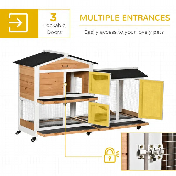 Indoor Rabbit Enclosure, Mobile 62" Wooden with Wheels Yellow Slide-Out Tray and Ramp Pet Cage - product image 6