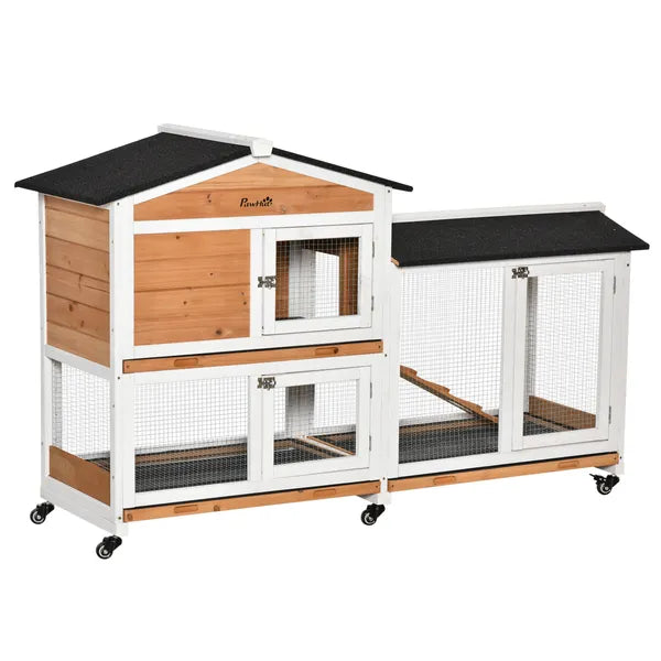 Indoor Rabbit Enclosure, Mobile 62" Wooden with Wheels Yellow Slide-Out Tray and Ramp Pet Cage - product image 11