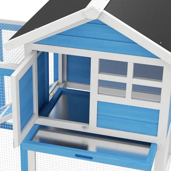 Indoor Rabbit Enclosure, Outdoor Hutch 48 Inch Bunny Cage with Waterproof Roof Run Removable Tray Ramp Light Blue - product image 9