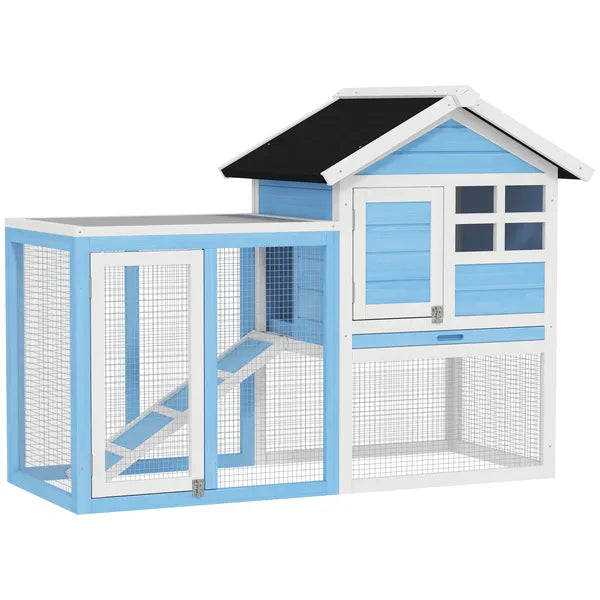 Indoor Rabbit Enclosure, Outdoor Hutch 48 Inch Bunny Cage with Waterproof Roof Run Removable Tray Ramp Light Blue - product image 1