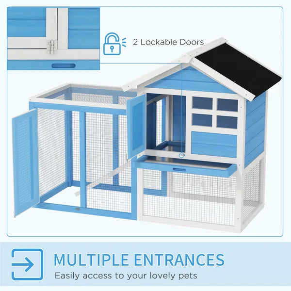 Indoor Rabbit Enclosure, Outdoor Hutch 48 Inch Bunny Cage with Waterproof Roof Run Removable Tray Ramp Light Blue - product image 5