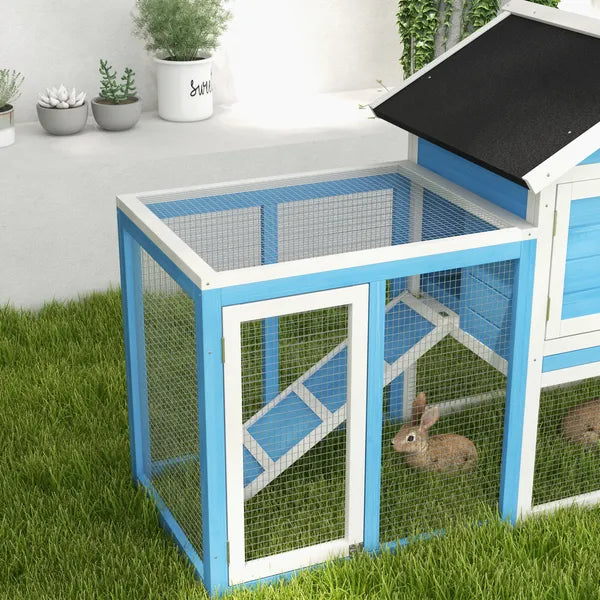 Indoor Rabbit Enclosure, Outdoor Hutch 48 Inch Bunny Cage with Waterproof Roof Run Removable Tray Ramp Light Blue - product image 8